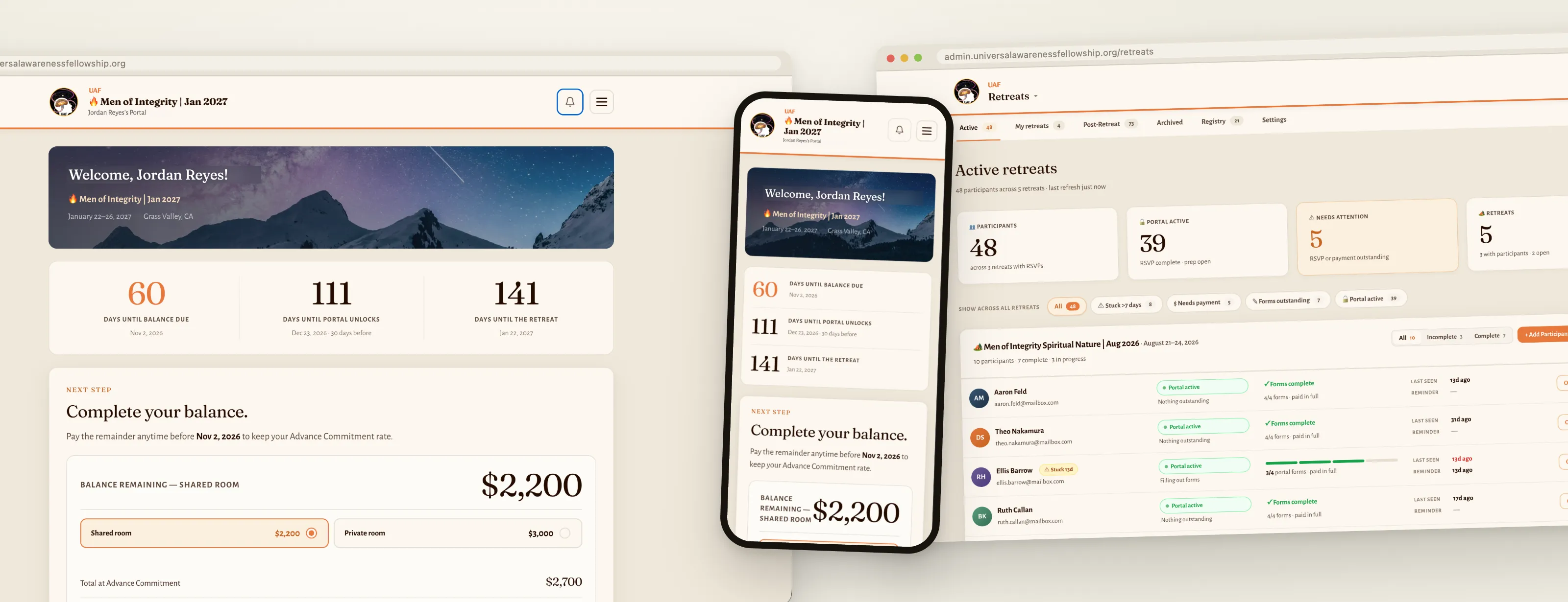 The UAF ecosystem — member portal, staff retreat console, native apps and the public site